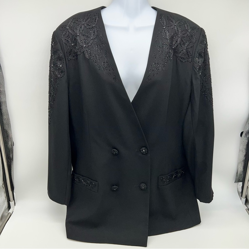 St. Anthony Evening Women’s Black Embellished Double-Breasted Blazer-Size 18